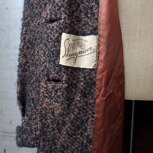 Vintage Black Rusty Fuzzy Wool Trench Coat Preppy Knit Boucle Boho Breezy Jacket - Picture 10 of 12